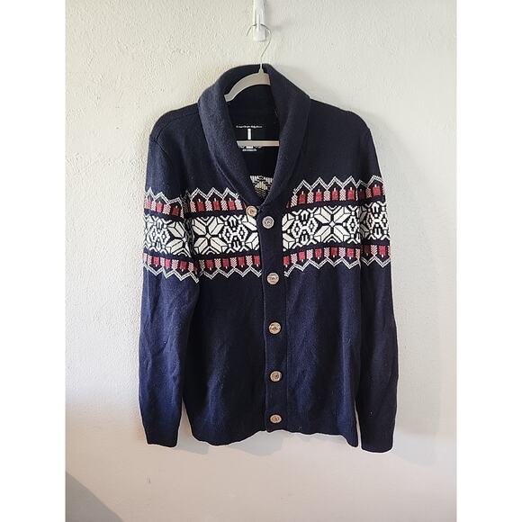 I Jeans By Buffalo Sweater Knit Cardigan Mens XL Snowflake Christmas Fair Isle - Picture 1 of 4